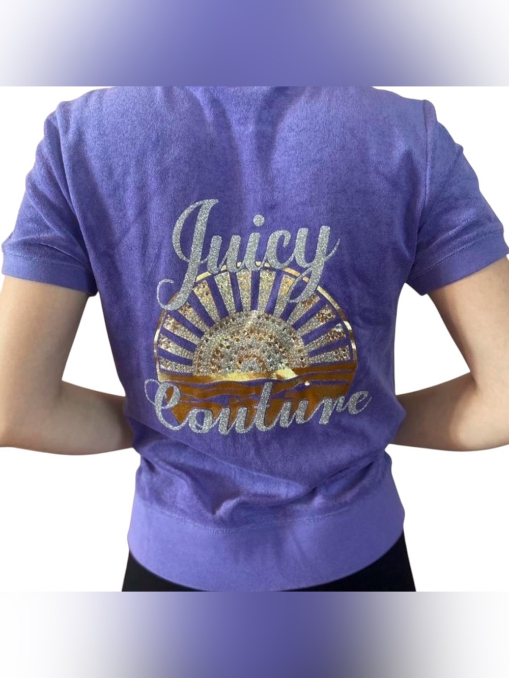 Juicy Couture Purple microterry Logo Short Sleeve jacket zip up Top